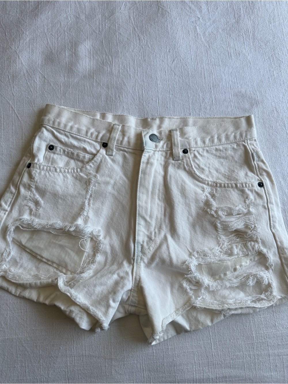 Carmar Distressed Off-White Denim Shorts